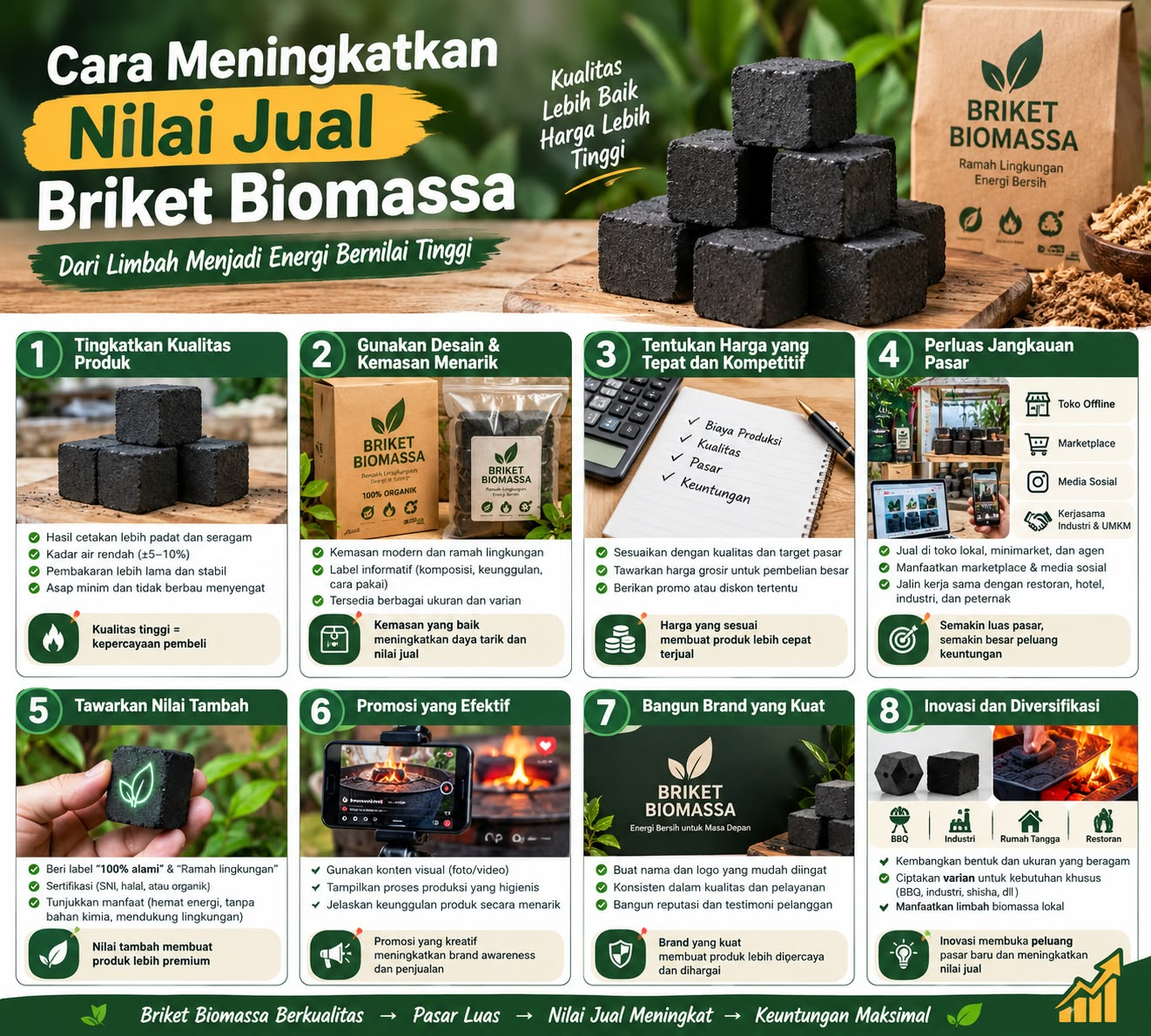 cara meningkatkan nilai jual briket biomassa