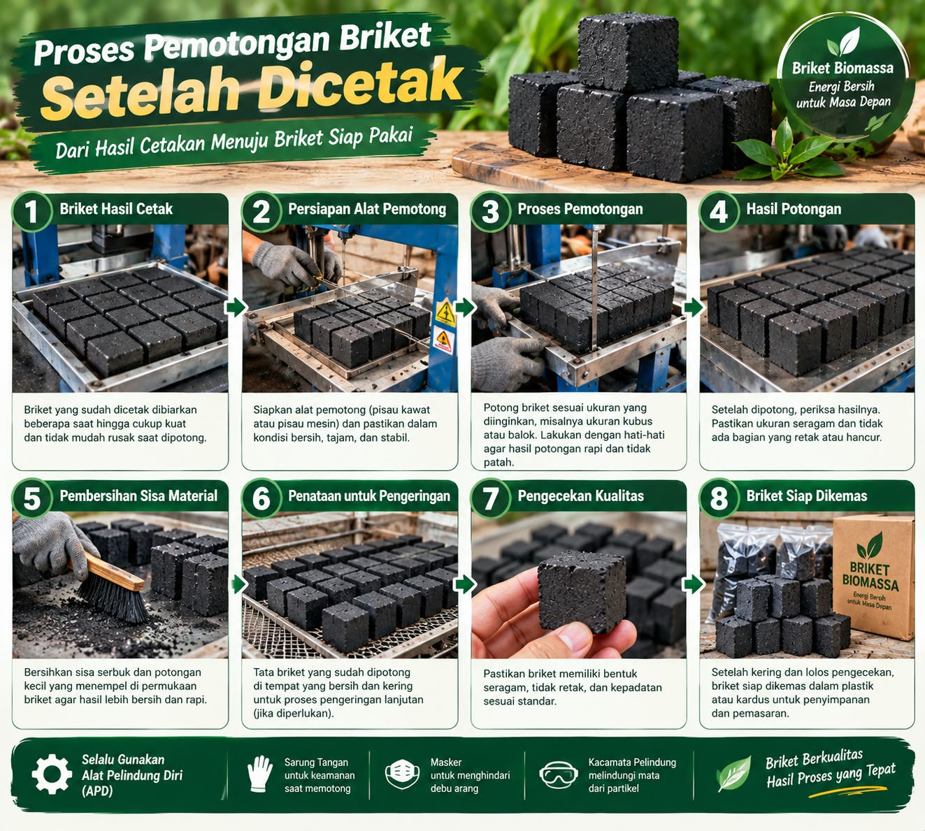 proses pemotongan briket setelah dicetak